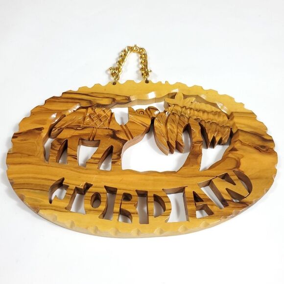 Jordan Camel palm tree souvenir oak wooden wall art Rare Vintage golden - Picture 1 of 5